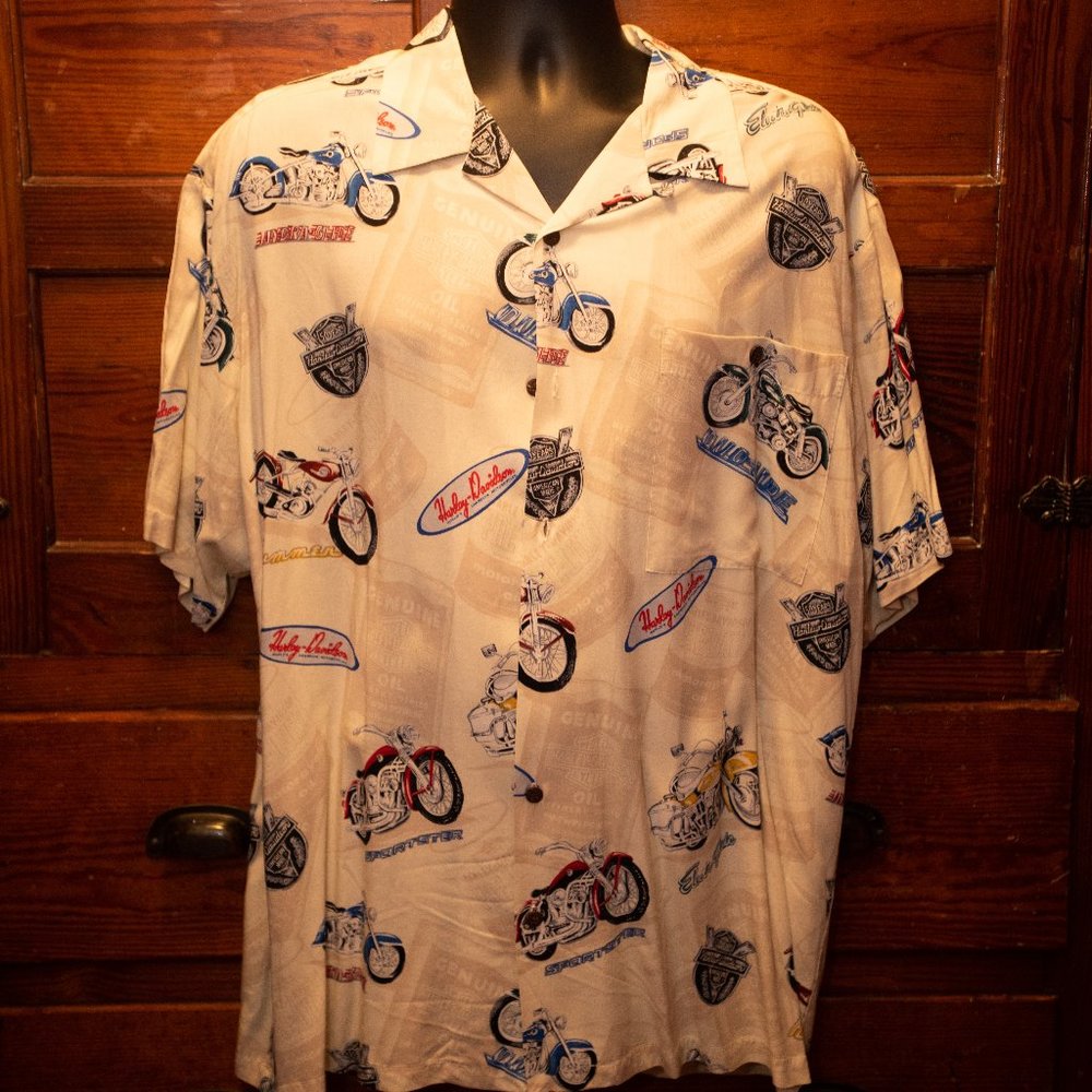 Harley-Davidson white Hawaiian shirt